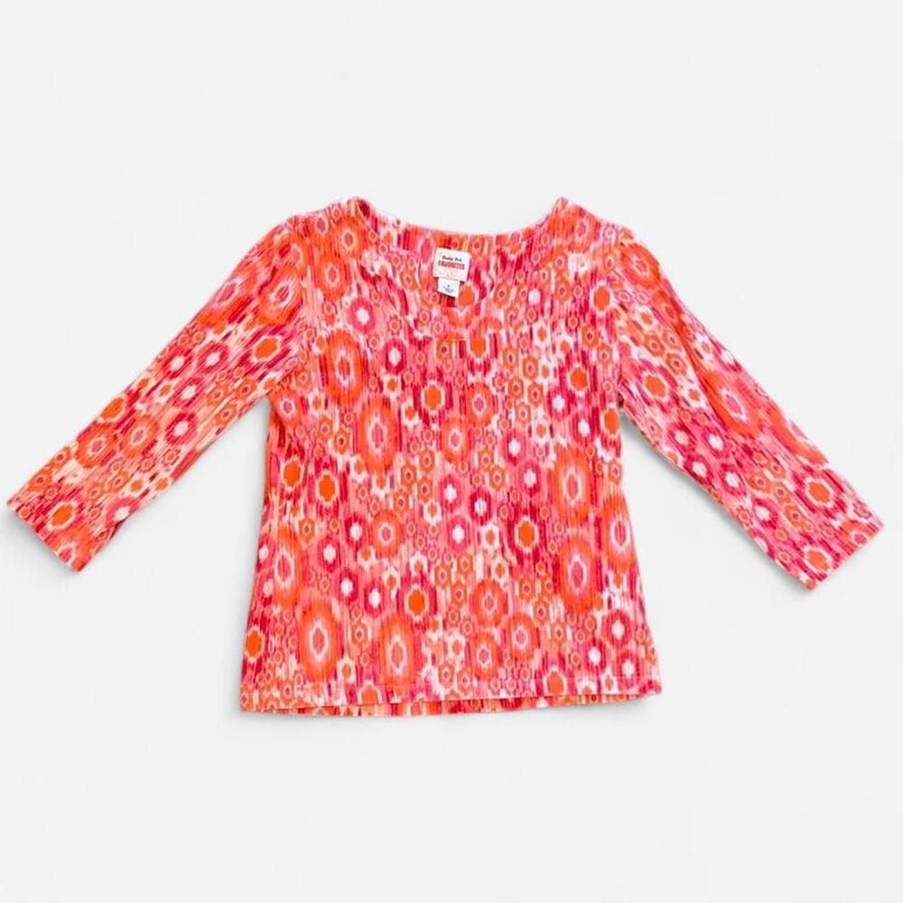 Ruby Rd Favorites pink orange boho patterned blouse 3/4 sleeve size S